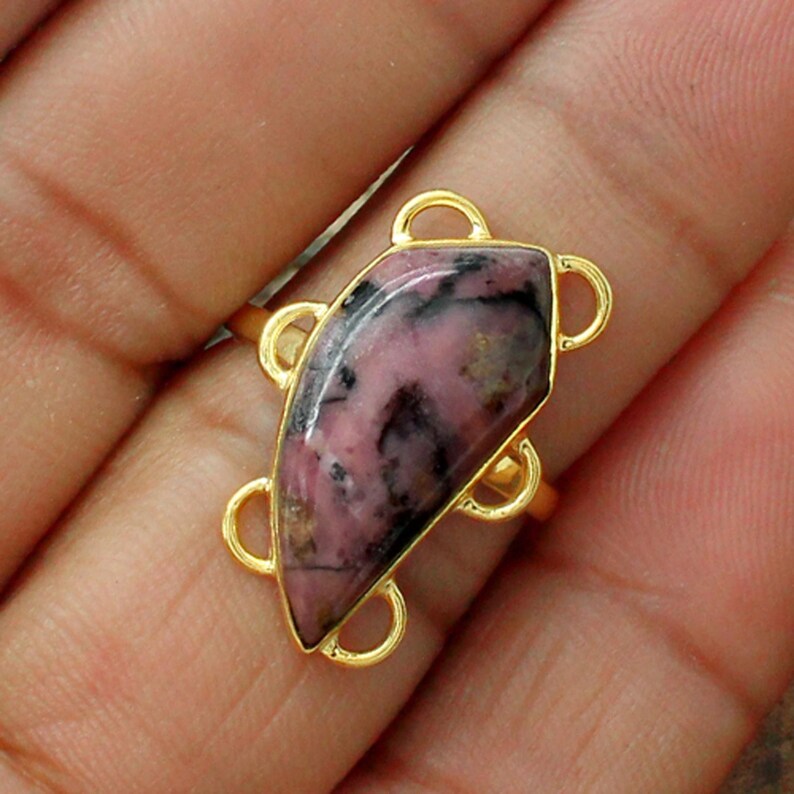 Natural Rhodonite Gemstone Sterling Silver Ring