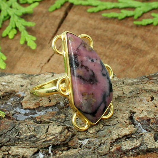 Natural Rhodonite Gemstone Sterling Silver Ring