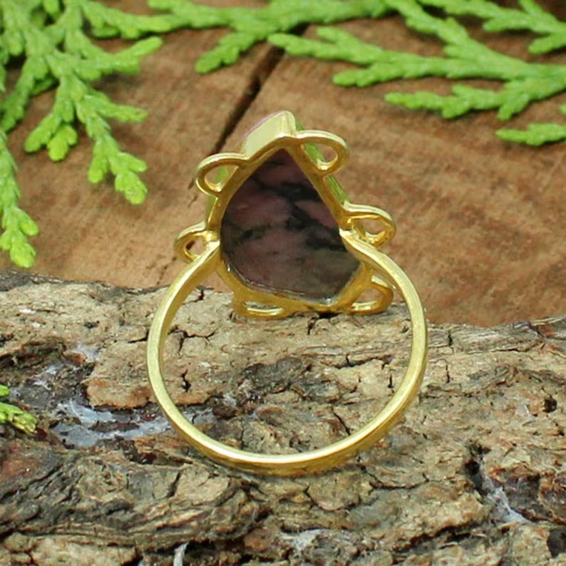 Natural Rhodonite Gemstone Sterling Silver Ring