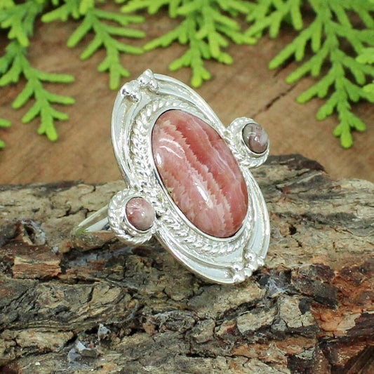 Rhodochrosite Gemstone 92.5 Sterling Silver Ring