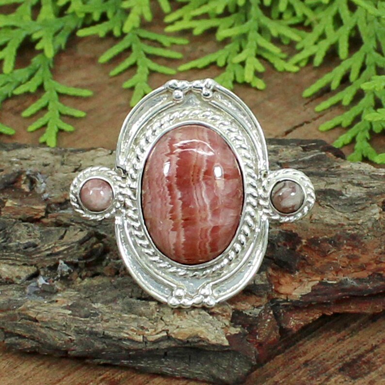 Rhodochrosite Gemstone 92.5 Sterling Silver Ring