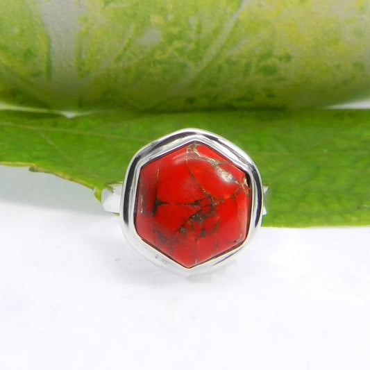 Red Mohave Copper Turquoise Sterling Silver Ring