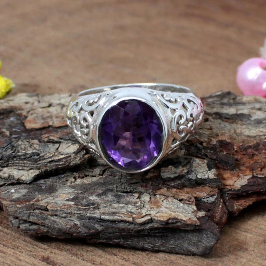 Amethyst Gemstone Silver Ring