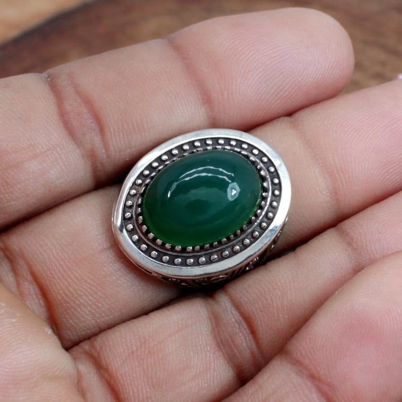 Green Onyx Gemstone Sterling Silver Ring