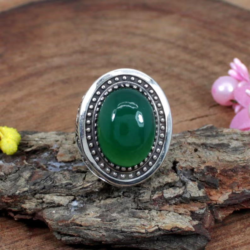 Green Onyx Gemstone Sterling Silver Ring