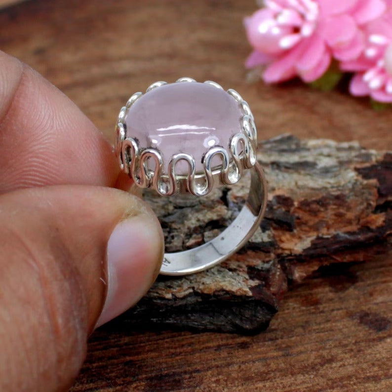 Rose Quartz Gemstone Sterling Silver Ring