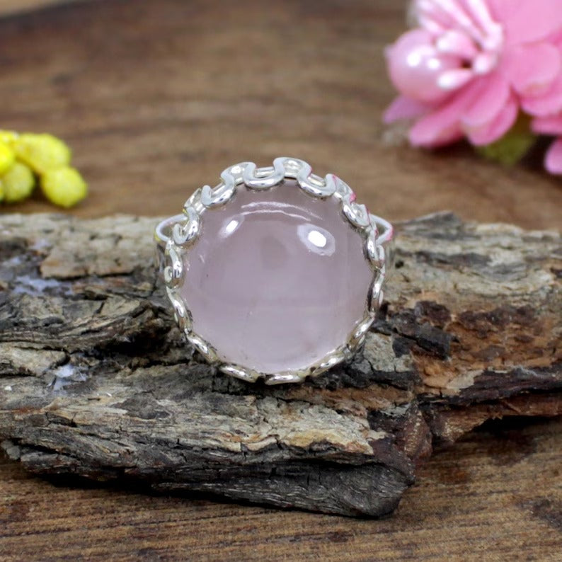 Rose Quartz Gemstone Sterling Silver Ring