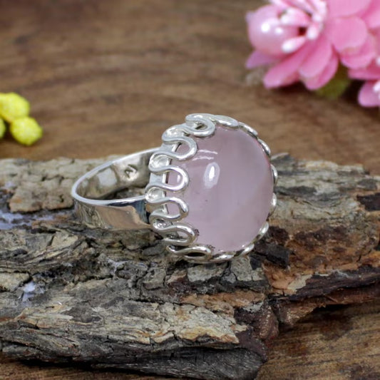 Rose Quartz Gemstone Sterling Silver Ring