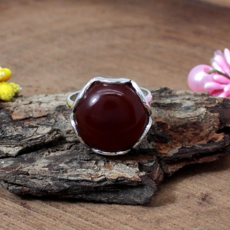 Red Onyx Gemstone Silver Ring