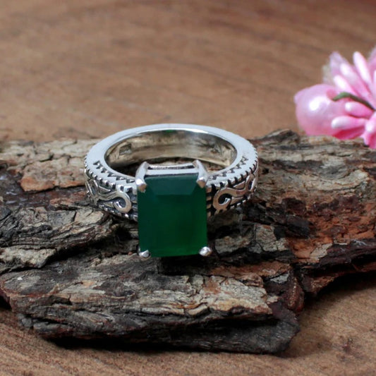 Green Onyx Gemstone Sterling Silver Ring