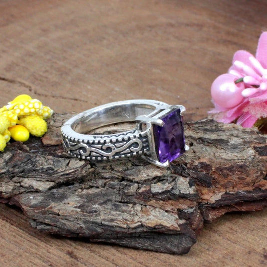 Amethyst Gemstone Bold Look Silver Ring