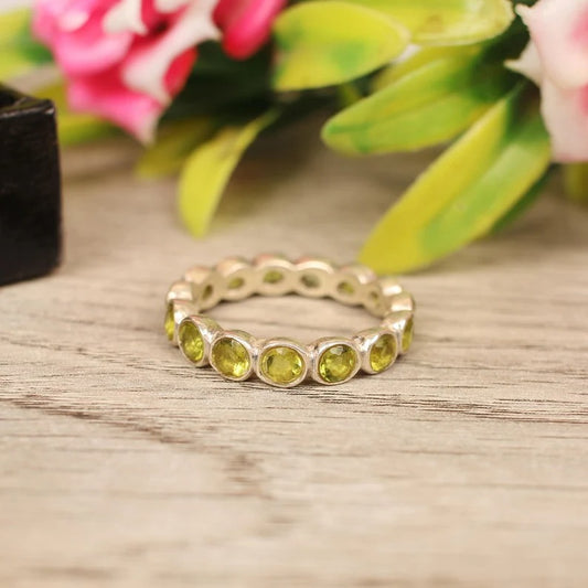 Peridot Gemstone Silver Eternity Ring