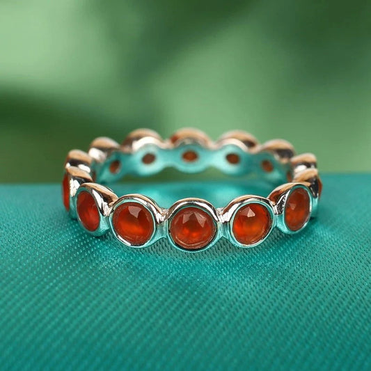 925 Sterling Silver Carnelian Gemstone Eternity Ring