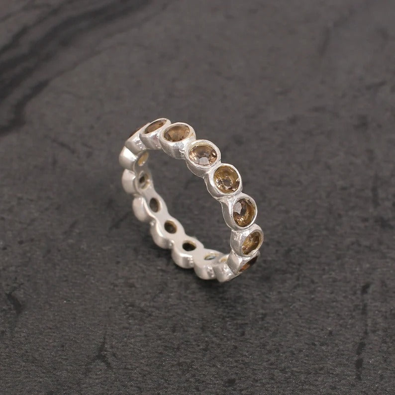 Smoky Quartz Gemstone Sterling Silver Eternity Ring