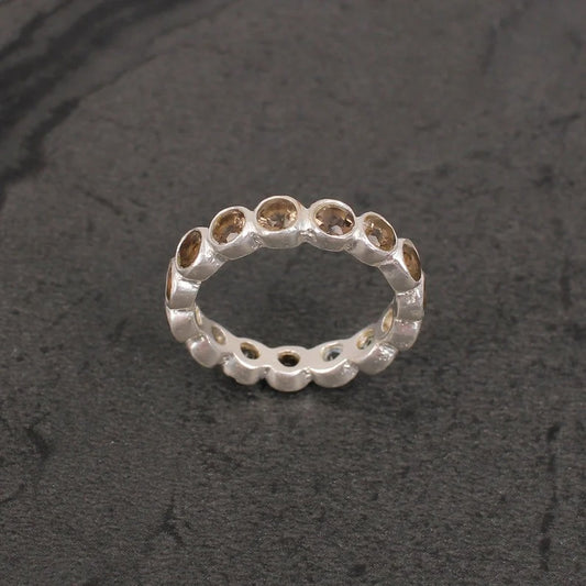 Smoky Quartz Gemstone Sterling Silver Eternity Ring