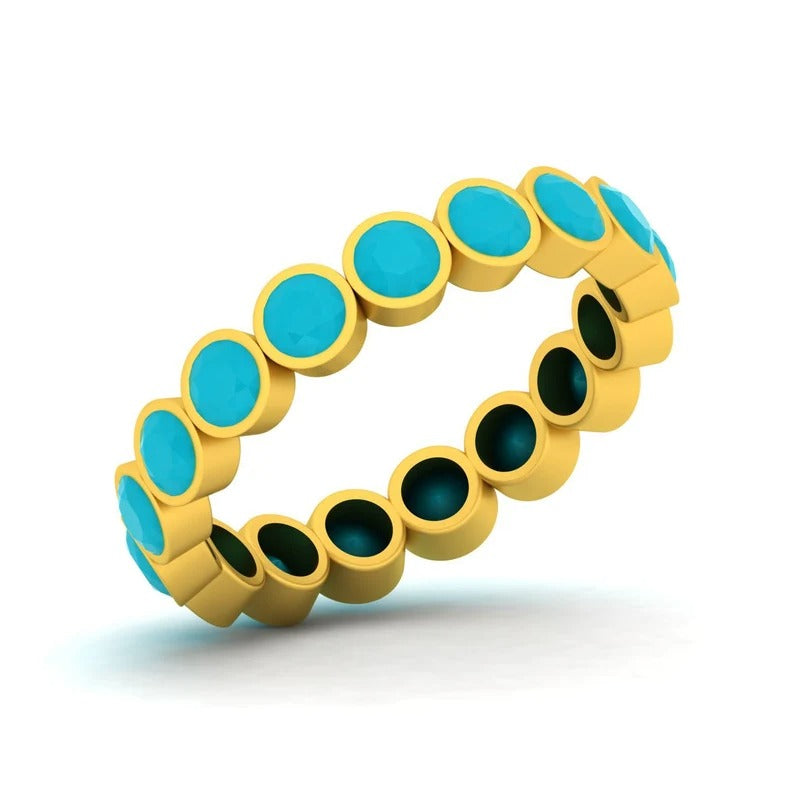 Natural Turquoise Gemstone Sterling Silver Eternity Ring