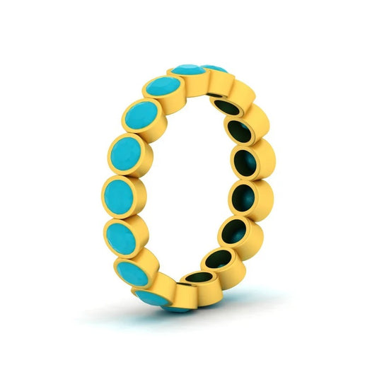 Natural Turquoise Gemstone Sterling Silver Eternity Ring