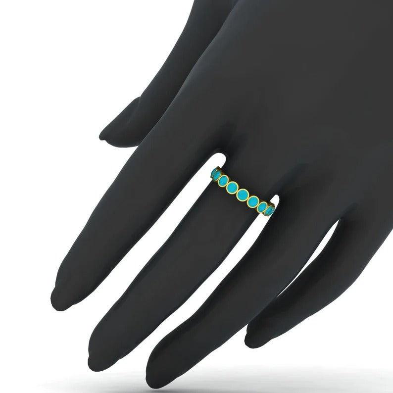 Natural Turquoise Gemstone Sterling Silver Eternity Ring