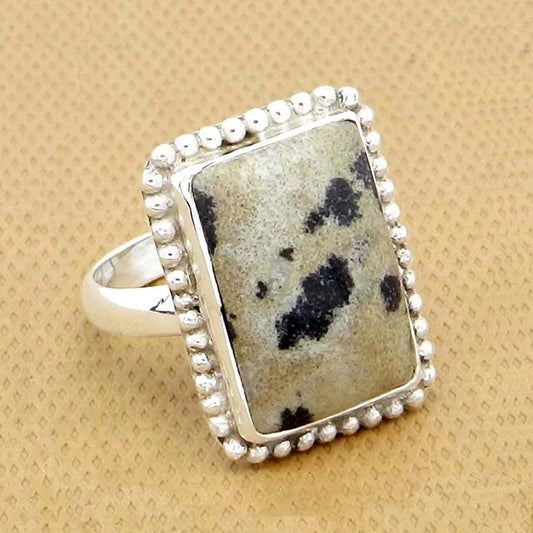 Dalmatian Jasper Gemstone 92.5 Silver Ring