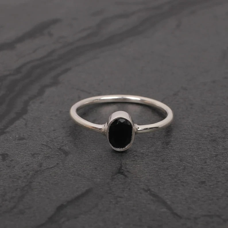 Natural Black Onyx 92.5 Sterling Silver Ring