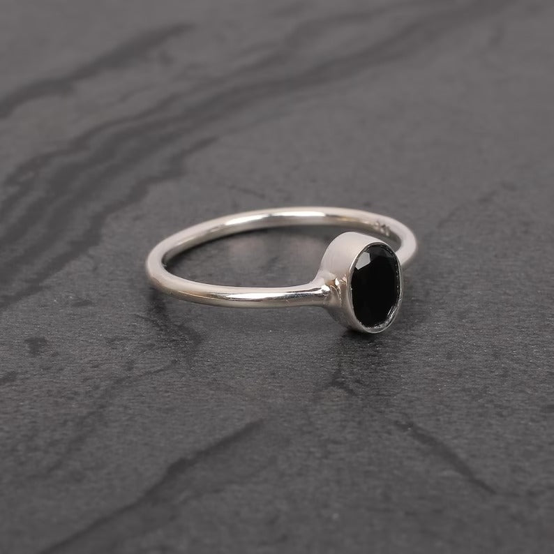 Natural Black Onyx 92.5 Sterling Silver Ring