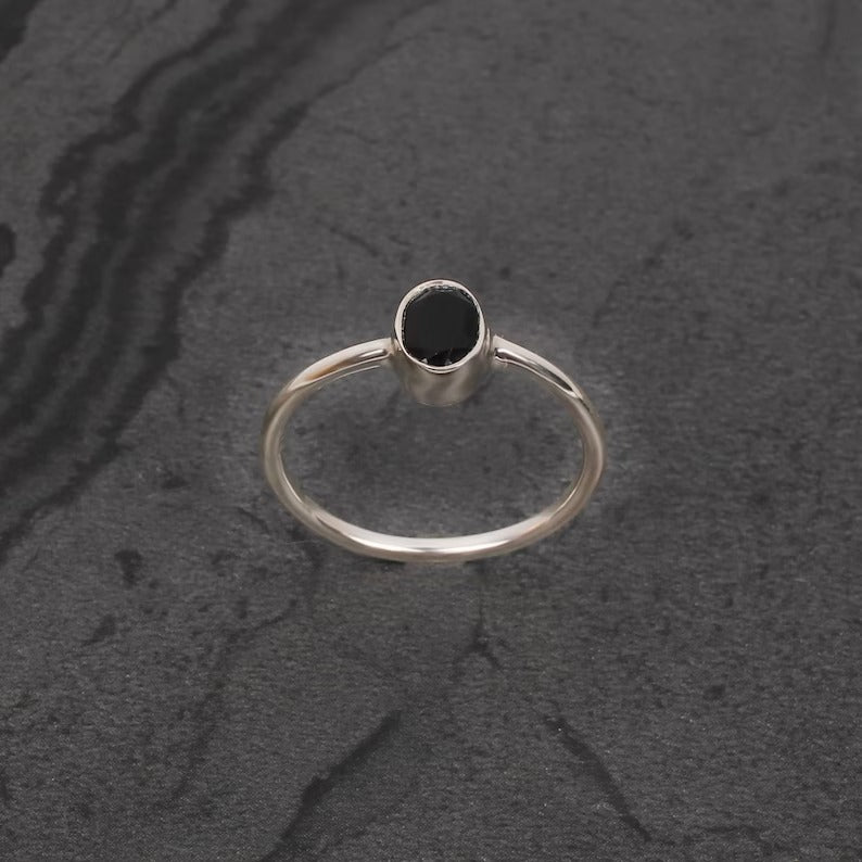 Natural Black Onyx 92.5 Sterling Silver Ring