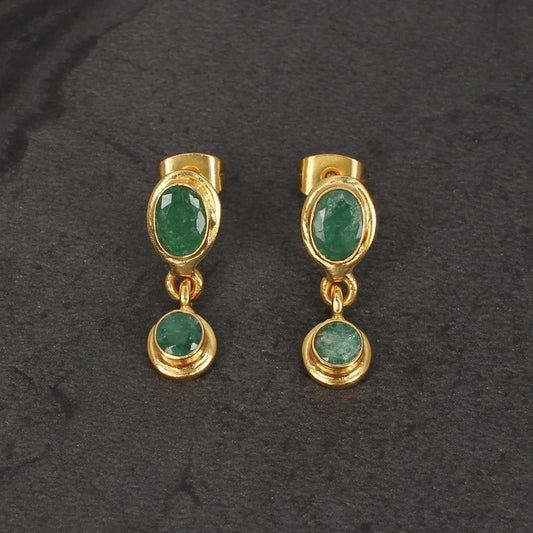 Natural Emerald Gemstone 92.5 Sterling Silver Earrings