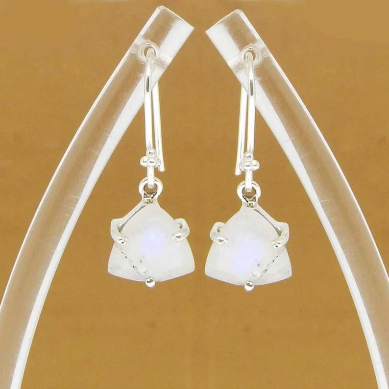 92.5 Sterling Silver Rainbow Moonstone Dangle Earring