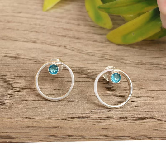 Blue Topaz Gemstone Sterling Silver Stud Earring