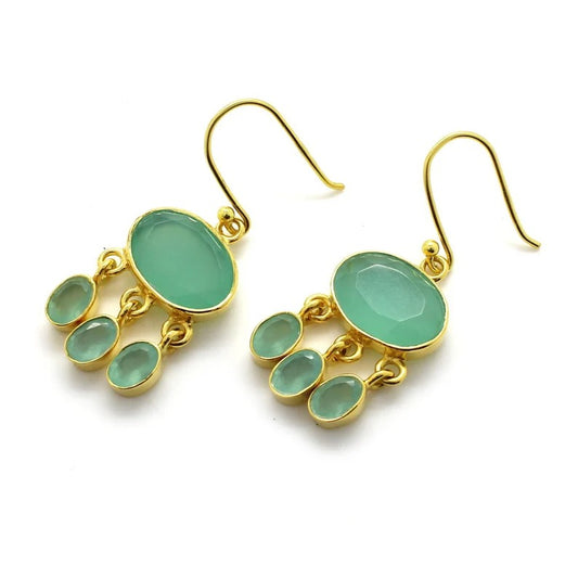 925 Sterling Silver Green Chalcedony Earring