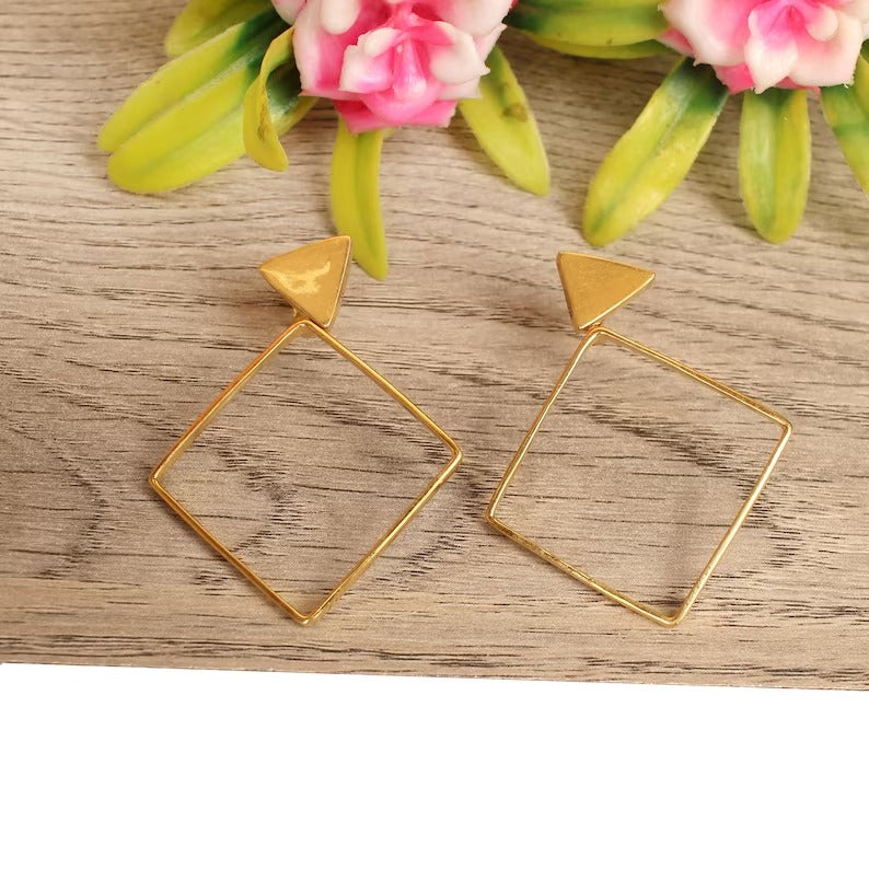 925 Sterling Silver Gold Plated Unique Earrings