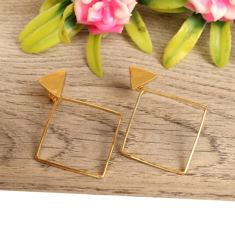 925 Sterling Silver Gold Plated Unique Earrings