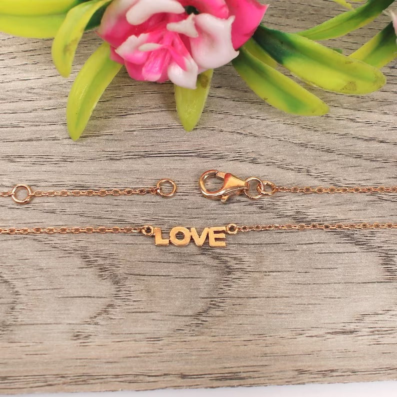 92.5 Sterling Silver Gold Plated LOVE Necklace