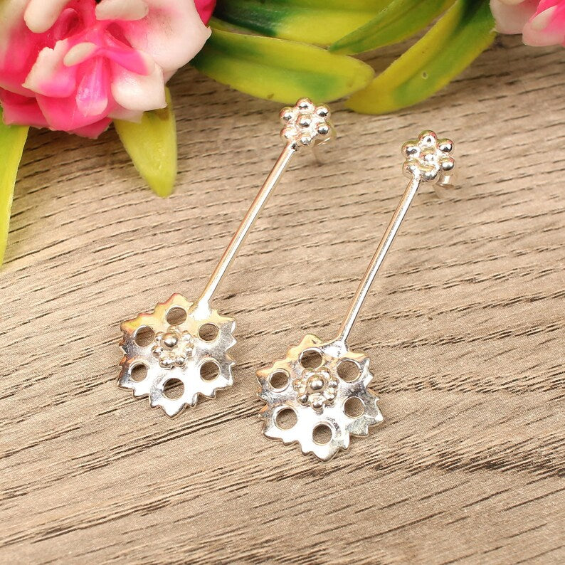 Flower Design Plain 925 Sterling Silver Earrings