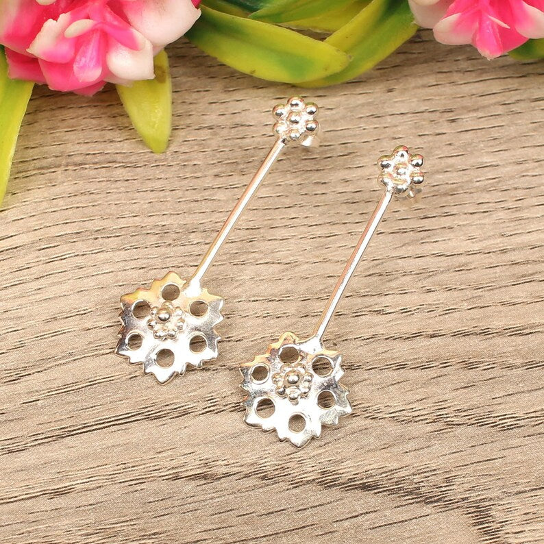 Flower Design Plain 925 Sterling Silver Earrings