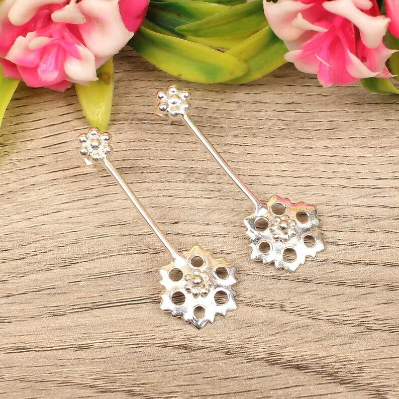 Flower Design Plain 925 Sterling Silver Earrings