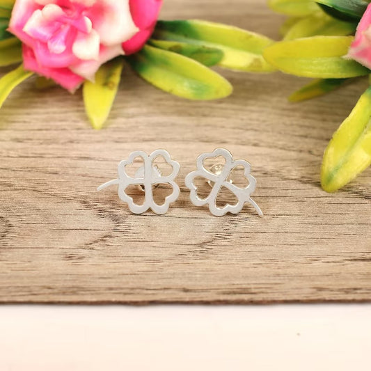 925 Sterling Silver Tiny Four Leaf Clover Stud