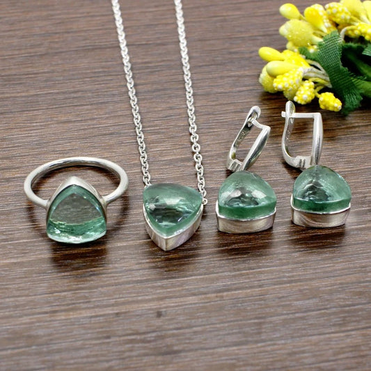 92.5 Sterling Silver Aquamarine Gemstone Silver Jewelry Set