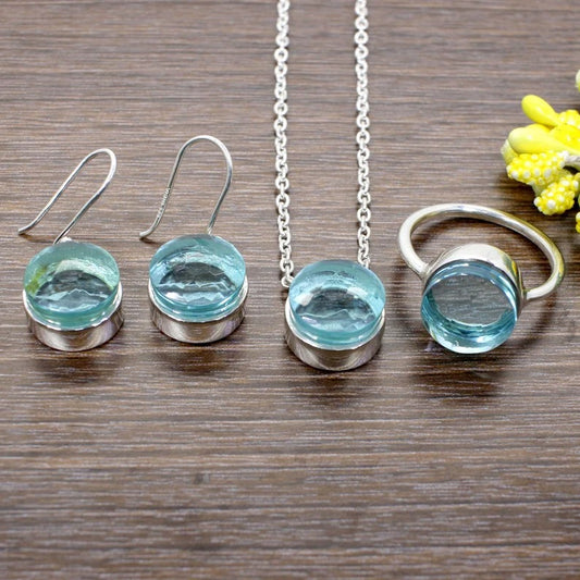 92.5 Sterling Silver Sky Blue Topaz Gemstone Jewelry Set