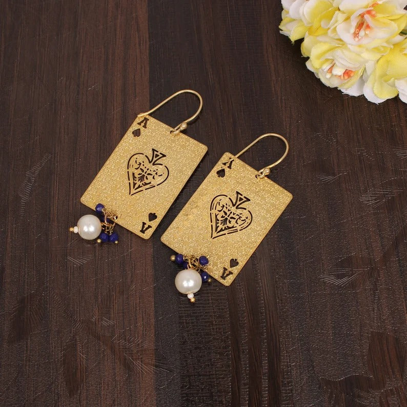 Natural Pearl & Lapis Lazuli Gold Plated Brass Earring