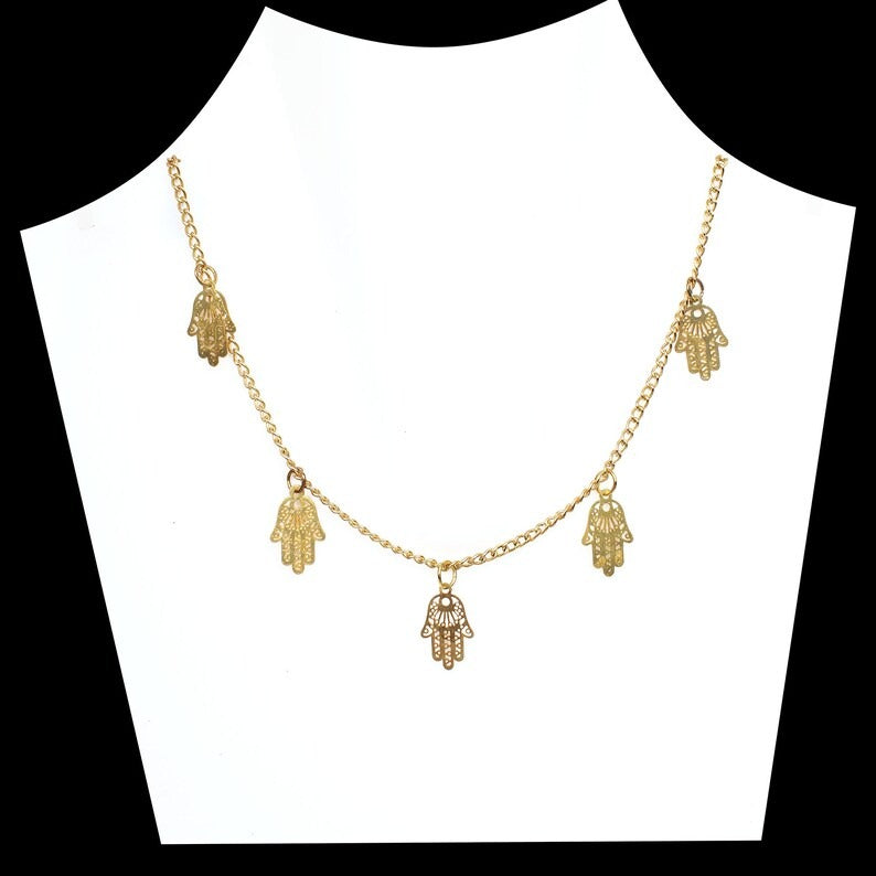 "HAND OF FATIMA " Gold Plated Brass Necklace