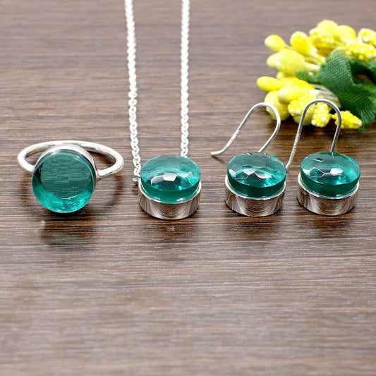 92.5 Sterling Silver Apatite Hydro Gemstone Jewelry Set