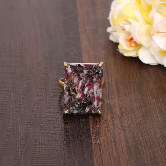 Natural Eudialyte Gemstone Gold Plated Brass Ring