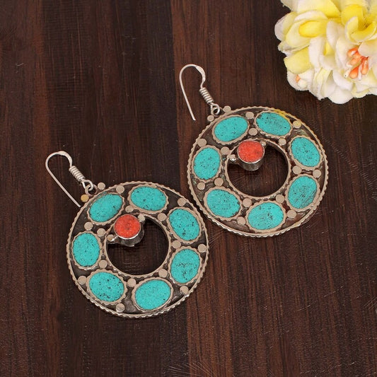 Natural Turquoise & Red Coral Earring