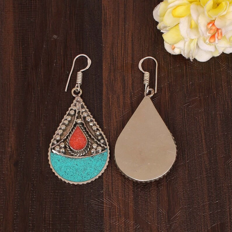 Natural Turquoise & Coral Gemstone Earring