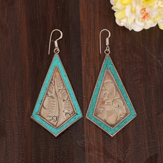 Blue Turquoise Gemstone Brass Earring