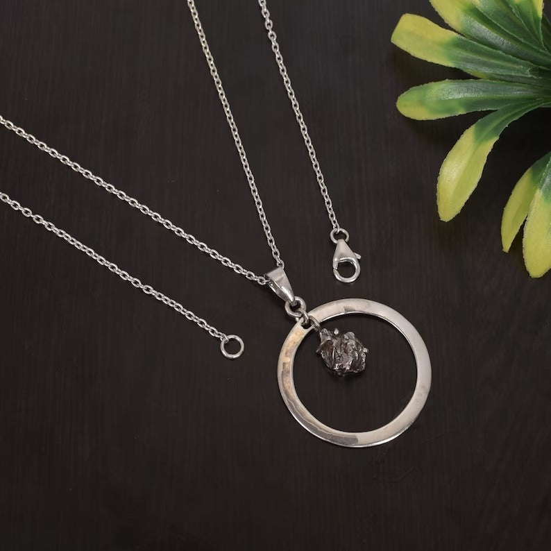 Natural Meteorite Rough Gemstone 92.5 Sterling Silver Necklace