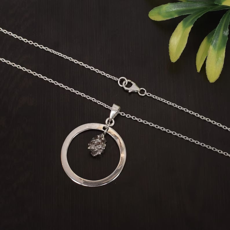 Natural Meteorite Rough Gemstone 92.5 Sterling Silver Necklace