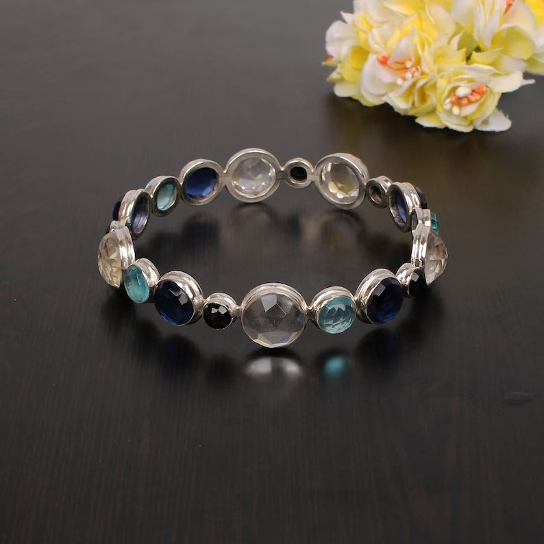 Multi Gemstone 92.5 Sterling Silver Bangle