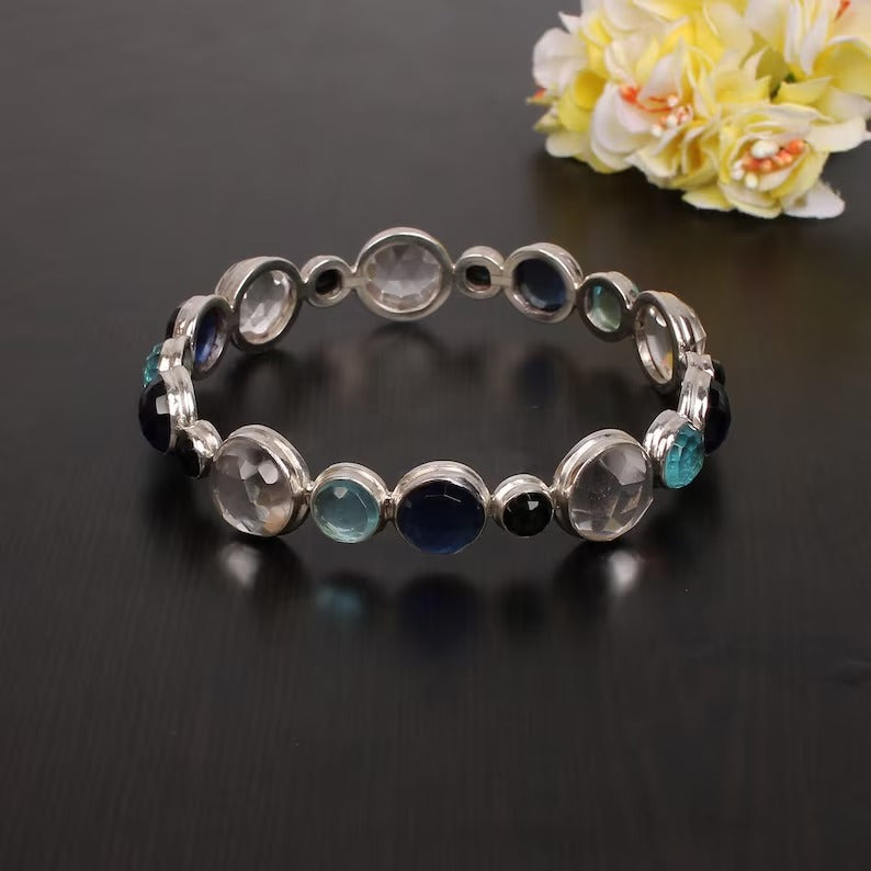 Multi Gemstone 92.5 Sterling Silver Bangle